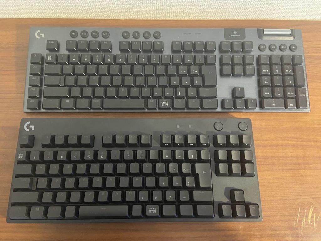 GPROキーボードとG913キーボードの大きさを比較した画像